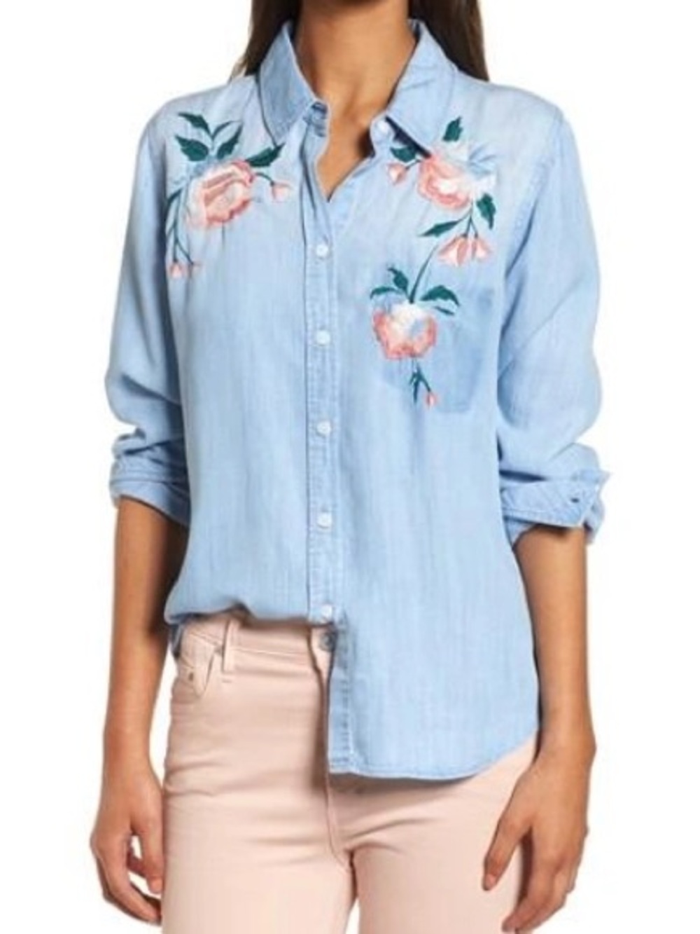 Rails Light Blue Floral Embroidered Button-Up Shirt